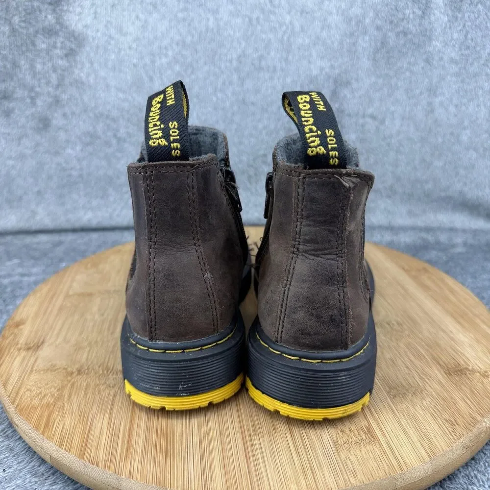 Dr. Martens 2976 J Boots Boys Size 1 Brown Leather Chelsea Zip Lined Ankle